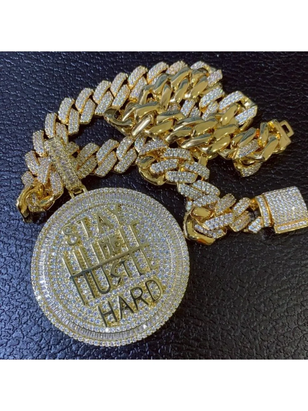Bling Gold Coin Pendant Necklace, 14K Gold Plated CZ Charm, Hip Hop Statement
